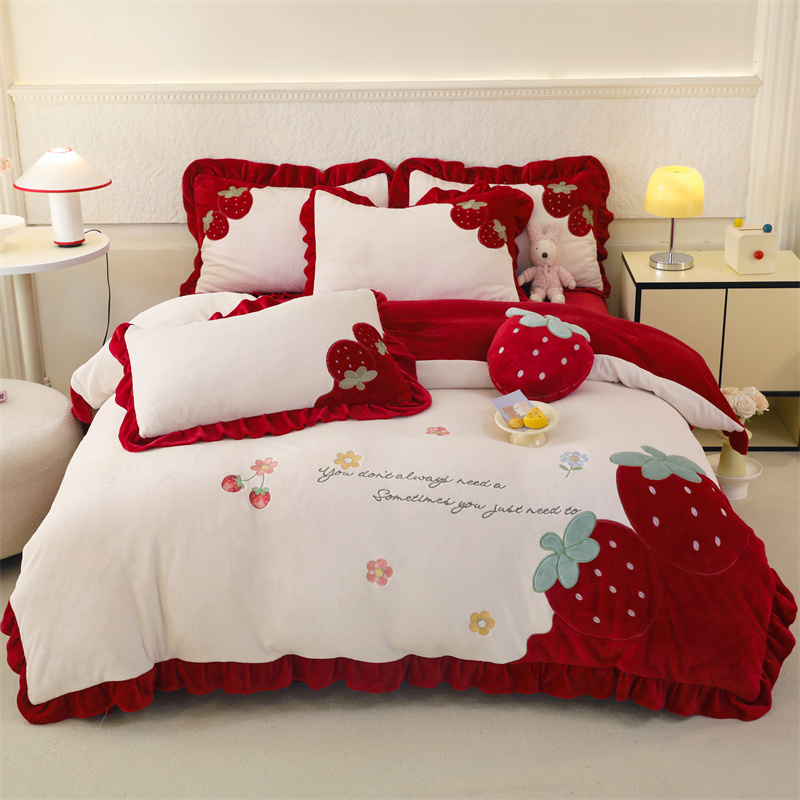 2025新款加厚冬季公主风通用床品套件加绒双面绒床单刺绣绒被