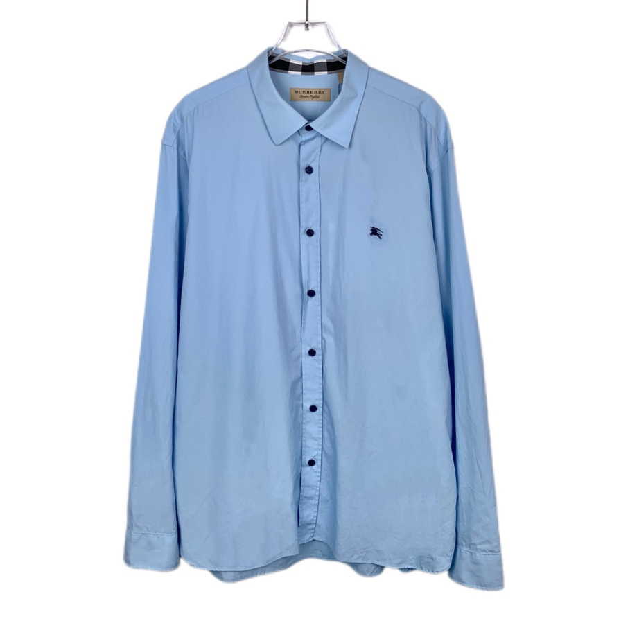 99新 BURBERRY/博柏利 009798 logo字母刺绣蓝色长袖衬衫 XXL码
