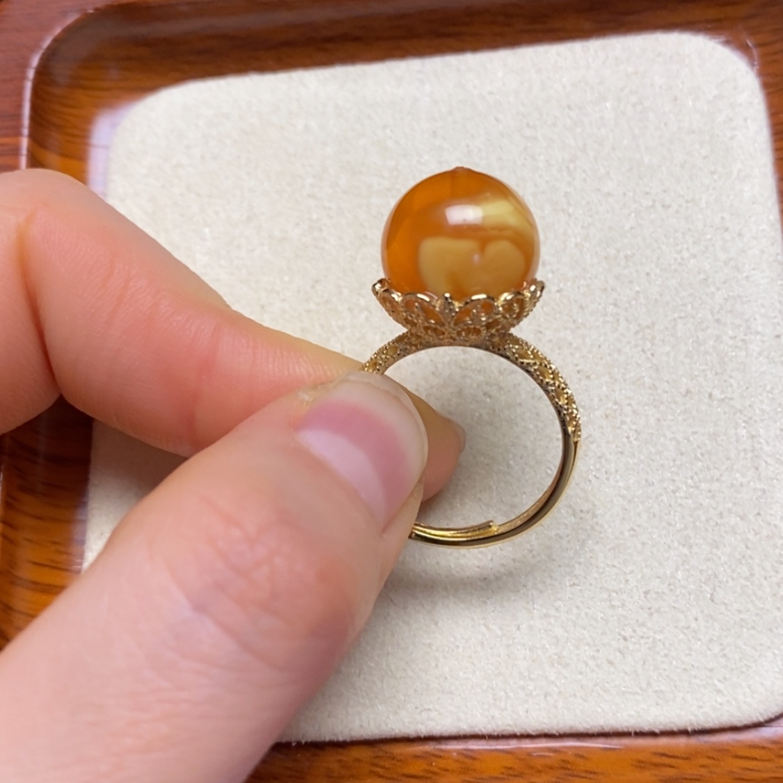 【闪购商品】蜜蜡戒指银S925镀金镶嵌戒指