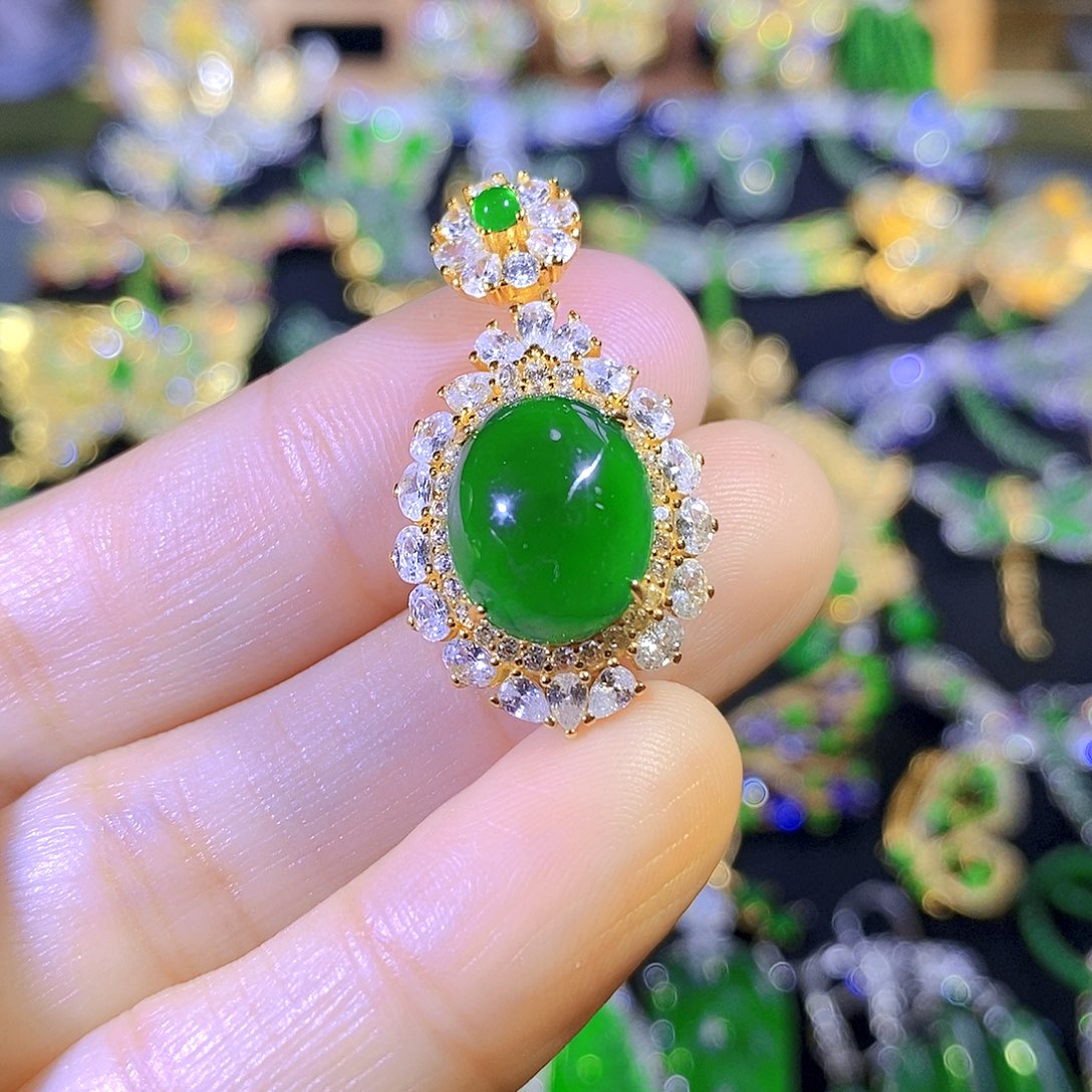 吊坠(不含链)银S925镶嵌翡翠