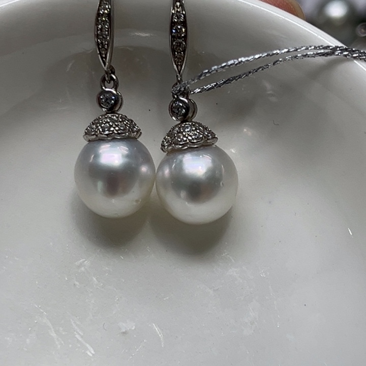 海水珍珠耳饰银S925镶嵌9-10mm 9号