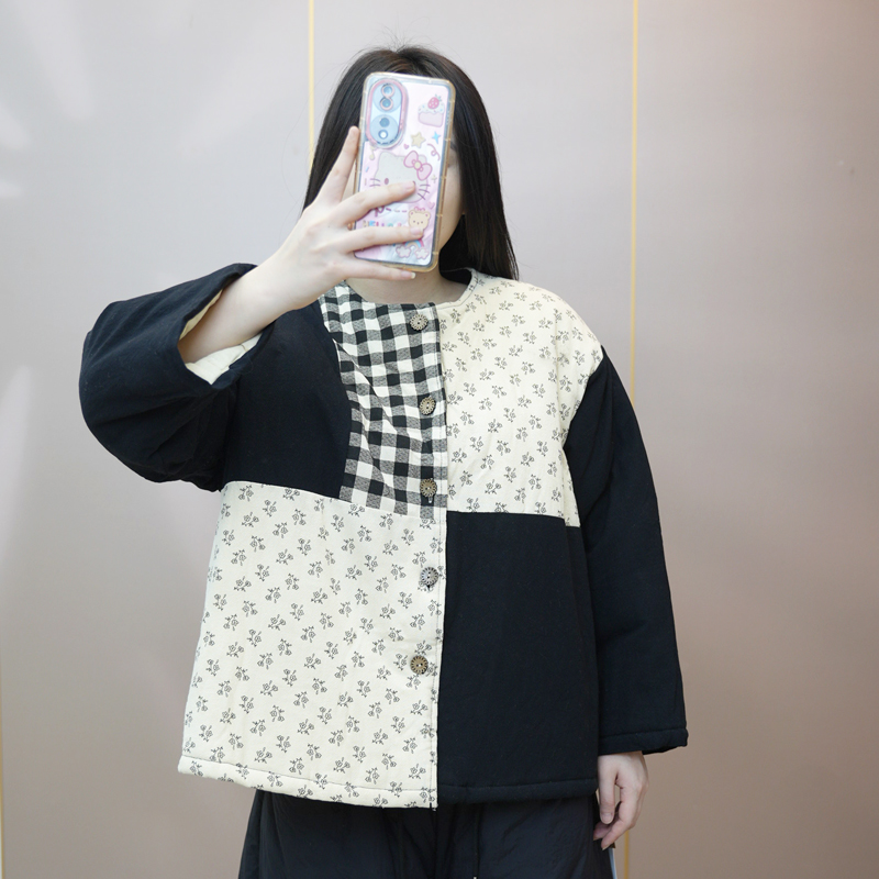 外套短款棉服常规款常规长袖宽松型立领黑白圆领撞色S2400