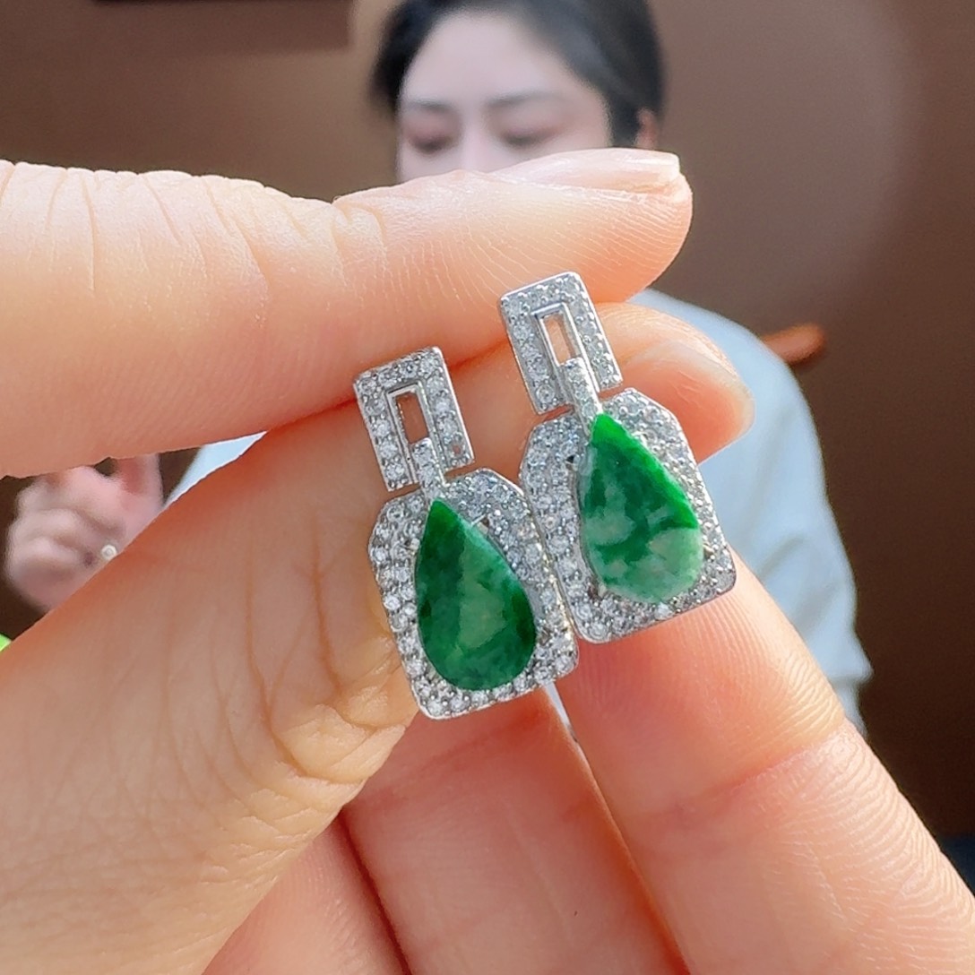 翡翠耳饰银S925镶嵌耳饰