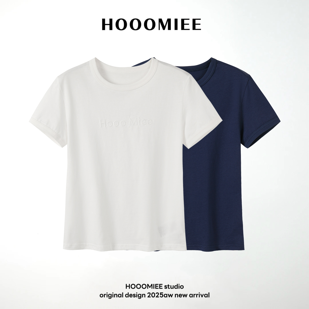 Hooomiee原厂字母短款T恤纯棉基础百搭休闲修身圆领短袖2025028