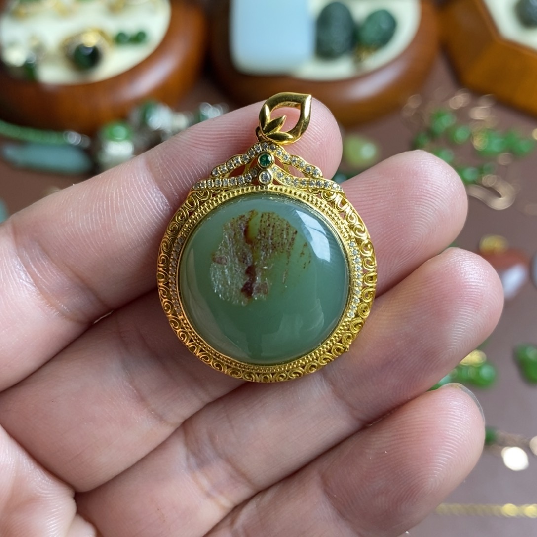 和田玉颈饰银S925镶嵌