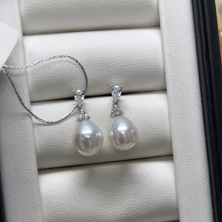 耳饰银S925镶嵌海水珍珠澳白9-10mm173