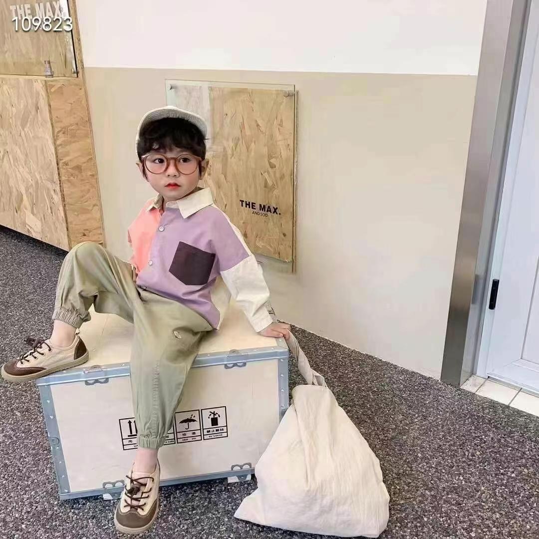 春秋休闲休闲风套装卫衣撞色外套条纹春款拼色男童女童