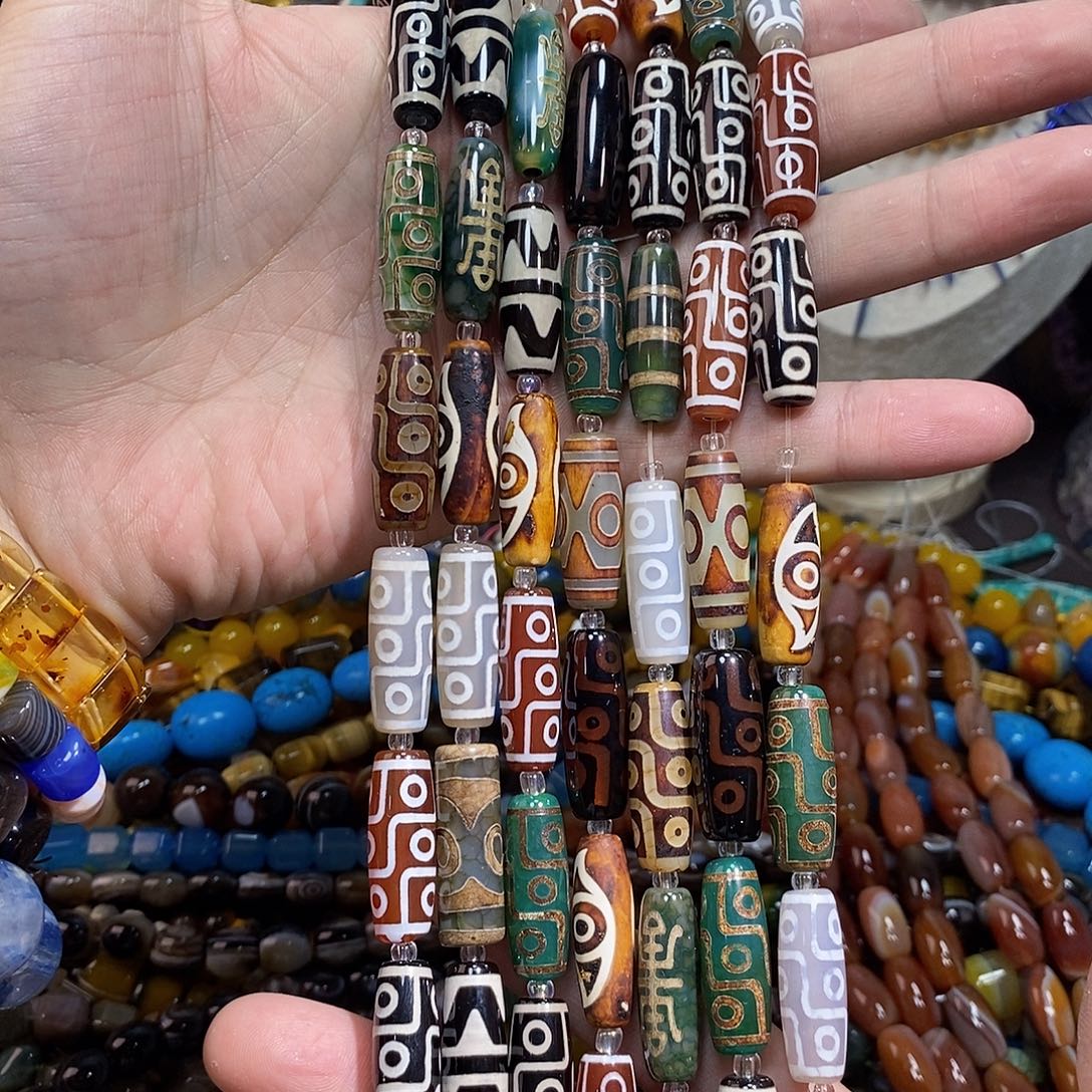 石英质玉未镶嵌，天珠顶珠多宝10×30mm，10颗，