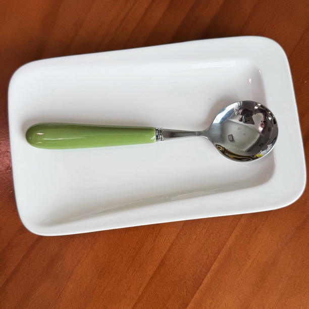 【KC家】16.5CM 牛油果绿304不锈钢圆形甜品勺 汤勺 陶瓷手柄两个装