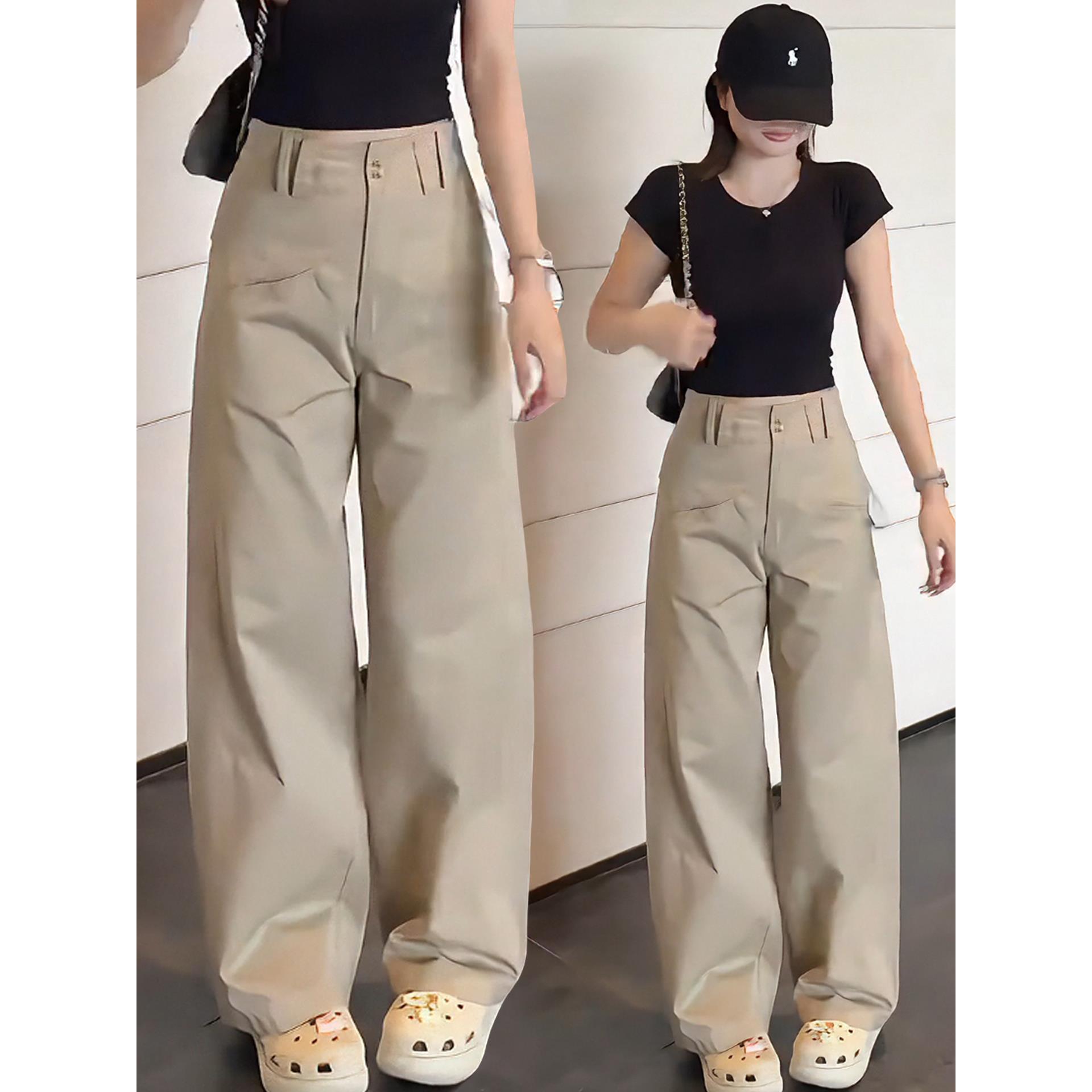 摩卡色阔腿裤女2025早秋新款休闲裤子韩版窄版高腰西装直筒裤女款