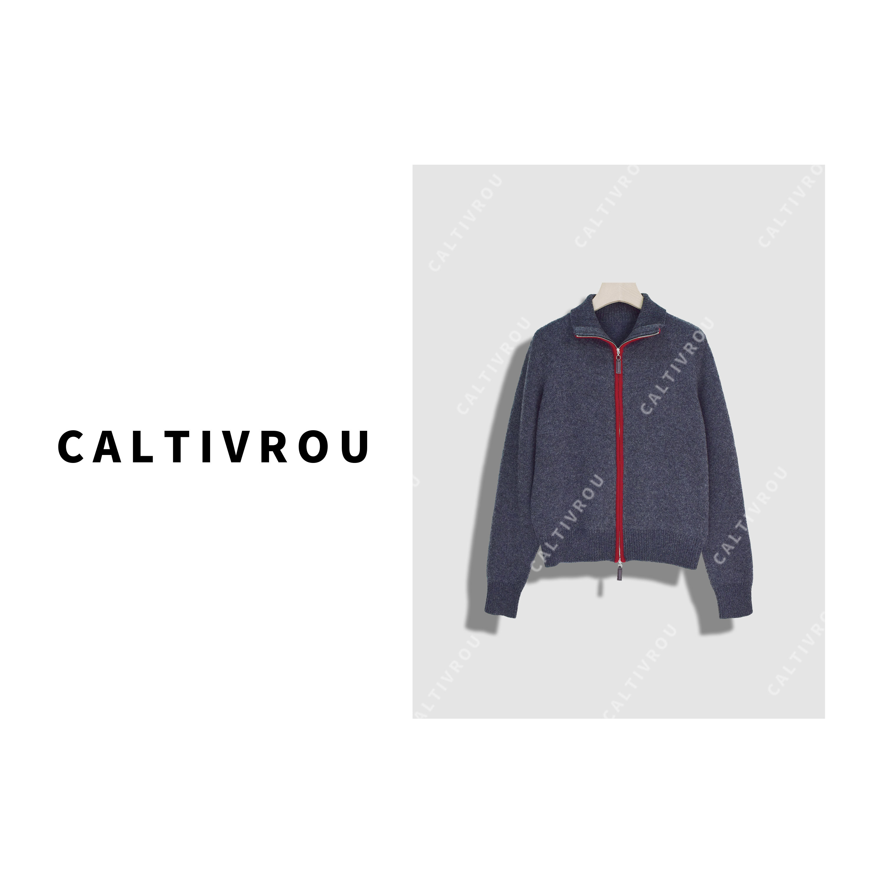 【阿紫】撞色双拉链高领百搭高级感针织开衫-Y20210