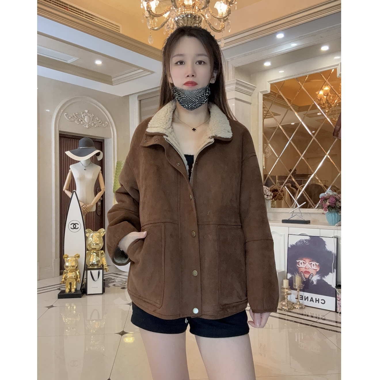 【猫姐家】真毛100%绵羊毛一体皮草外套女短款宽松时尚海宁皮草