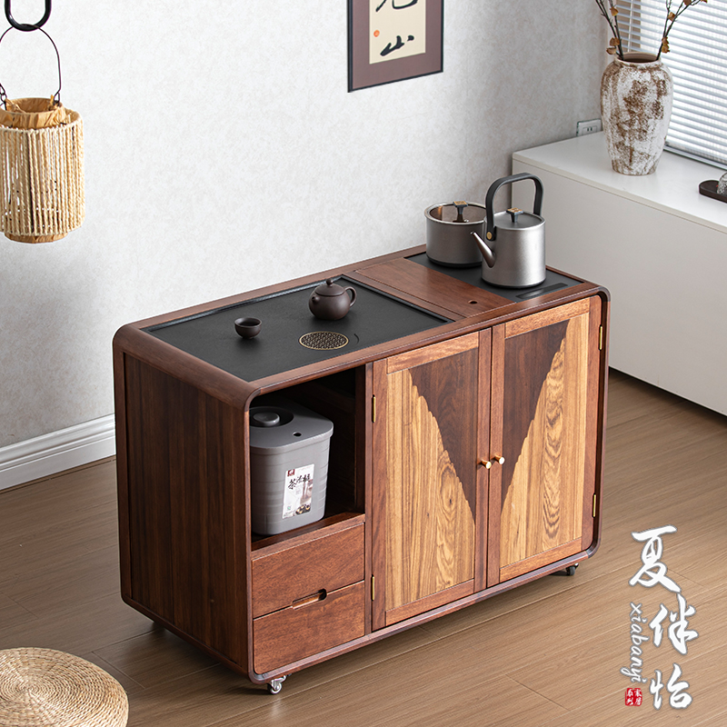 胡桃木可移动泡茶台实木茶水柜烧水壶一体功夫茶桌茶车带轮茶边几