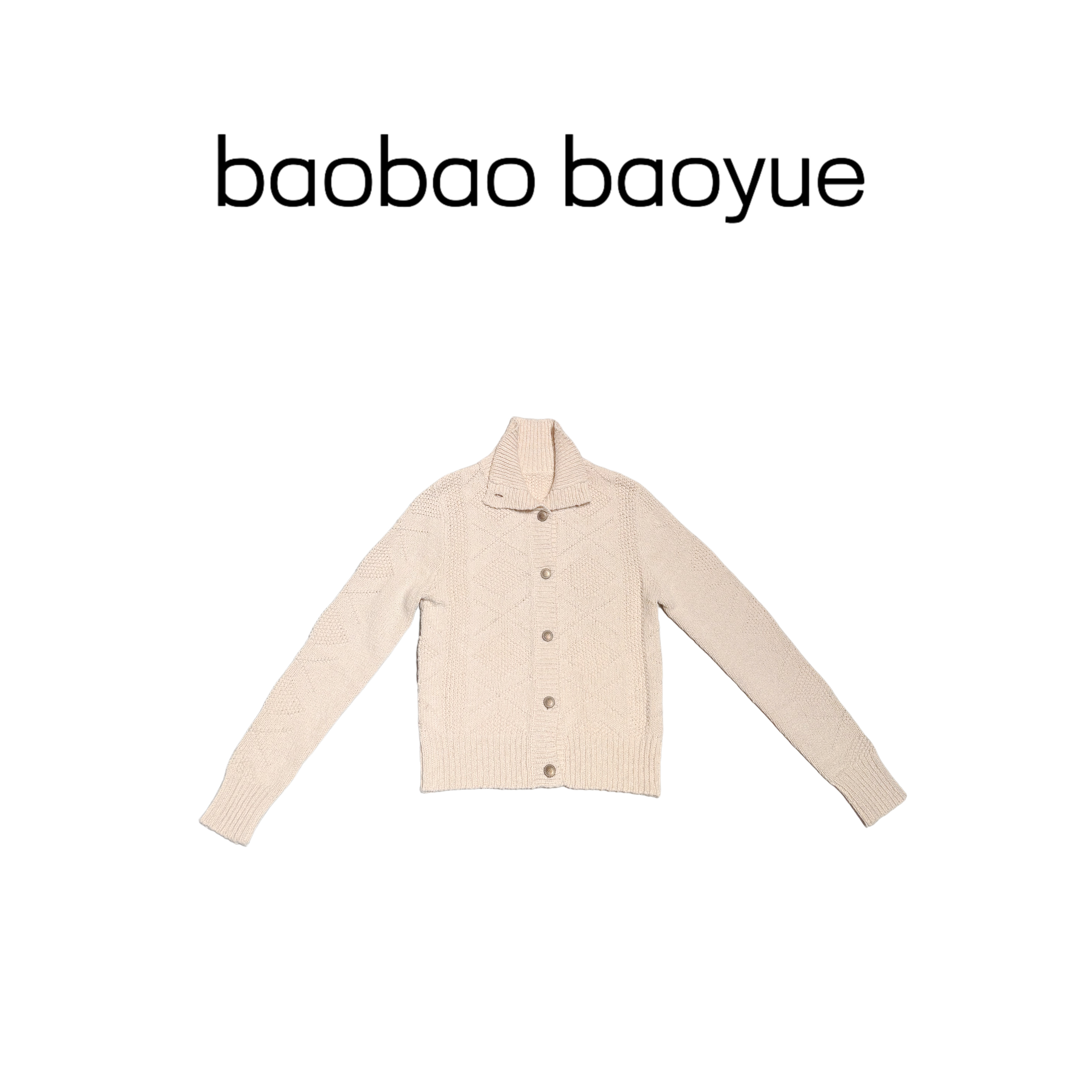 【baobao baoyue】奶杏色重工大肚纱毛织翻领经典菱形纹显瘦MN51068