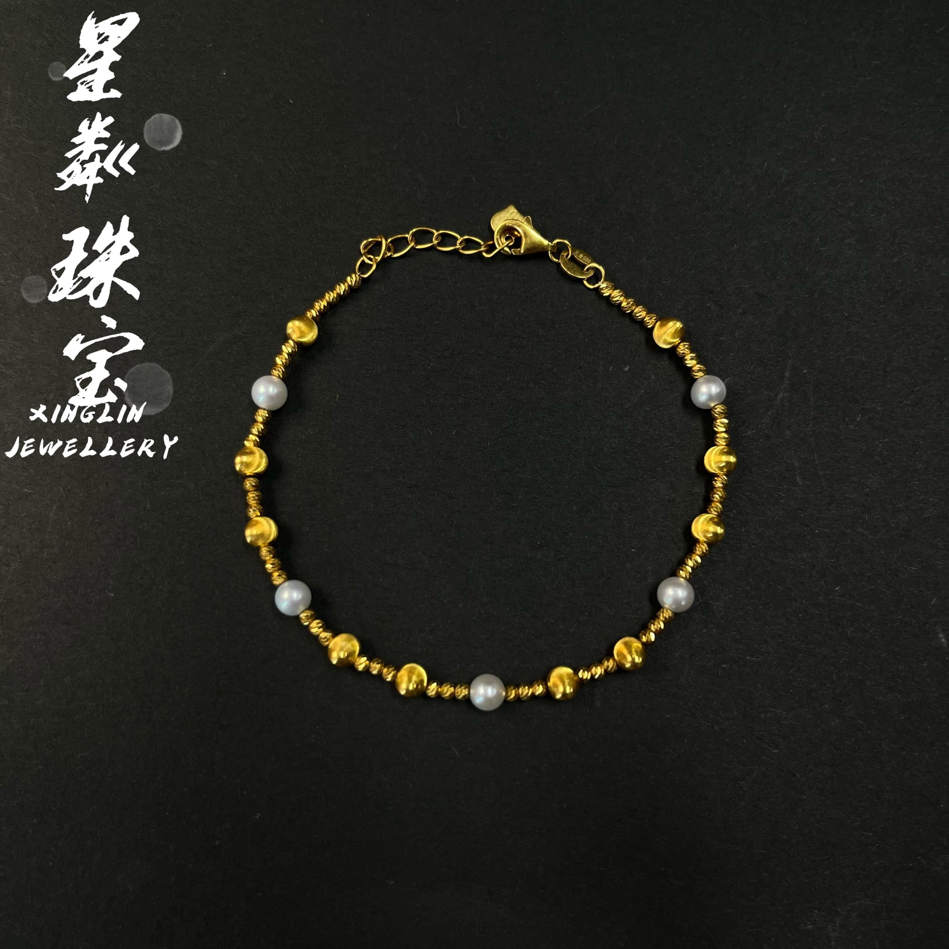 【珍z幻影猫眼蹦迪珠手链】足金999黄金5G温柔风ins风蹦迪珠珠手链