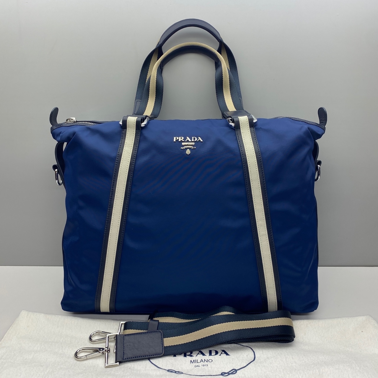 98新Prada普拉达9901蓝色尼龙男士托特包手提包斜挎包