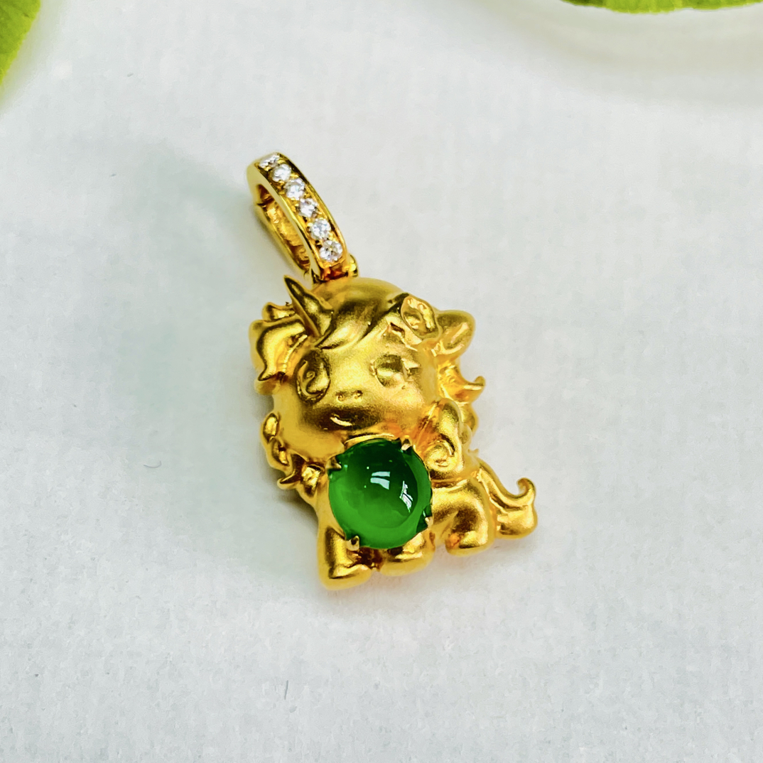 帝王绿蛋面独角兽万能扣小滴流吊坠