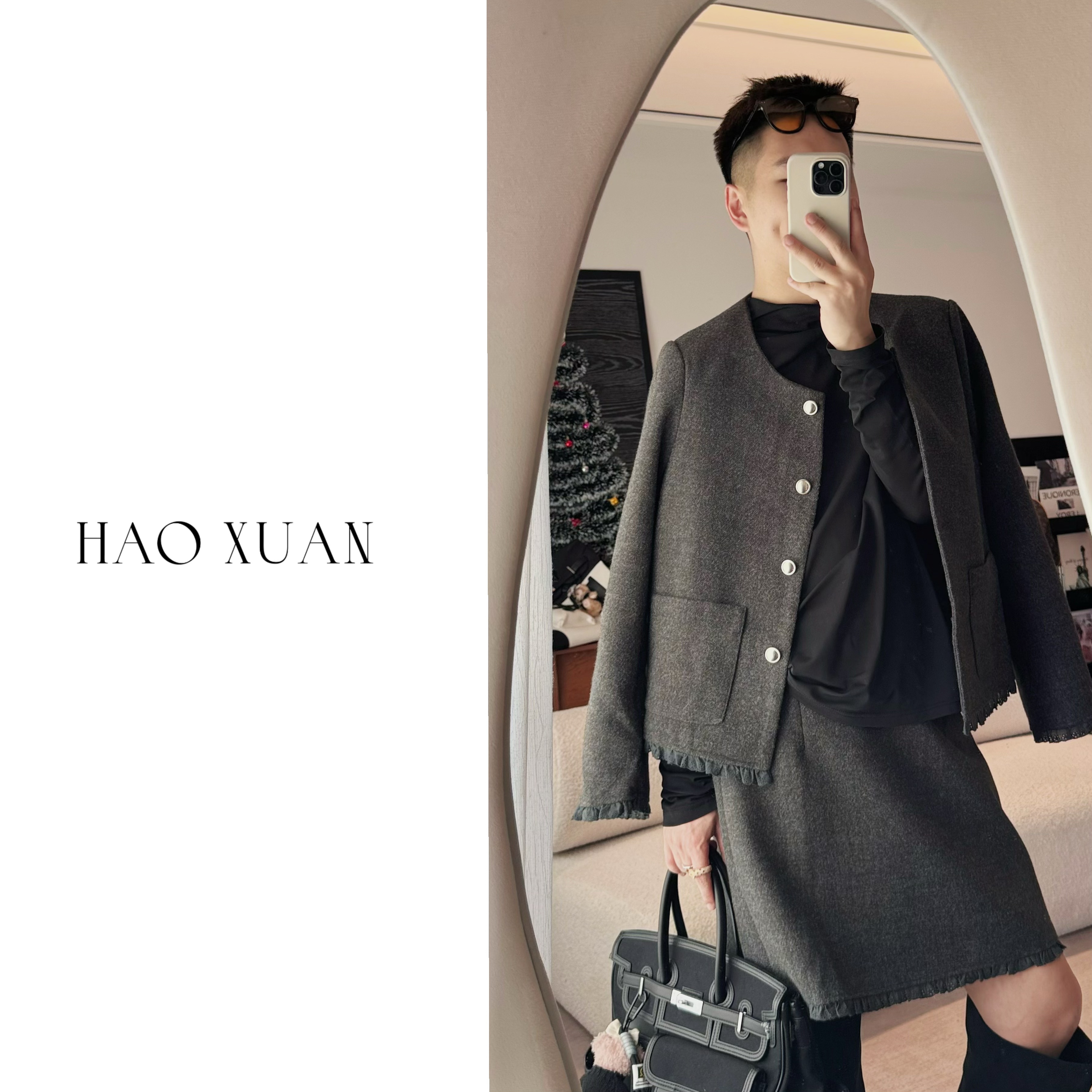 HAOXUAN 大码微胖【c72】 花也小香短裙套装[8138]