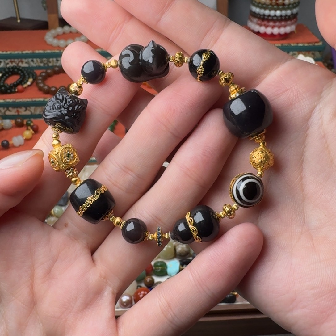 和田玉18K金镶嵌手链