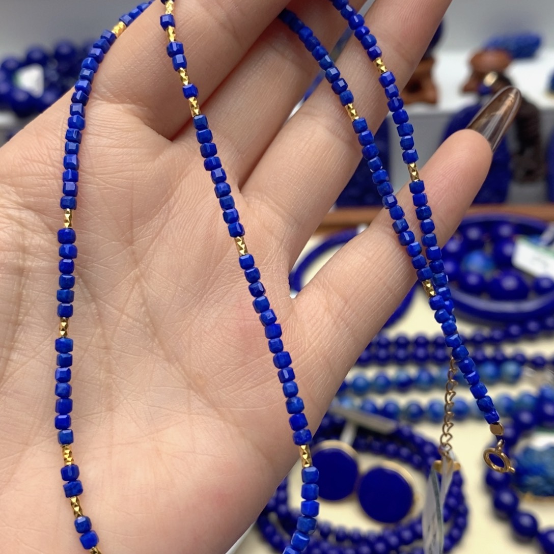 青金石银S925镀金镶嵌颈饰