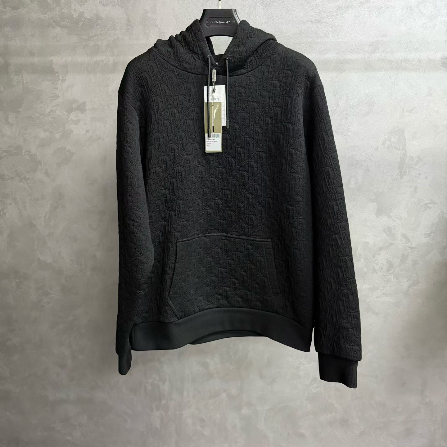 未使用 DIOR/迪奥 25黑色棉质混纺平纹风帽带罗纹长袖卫衣/Xxl