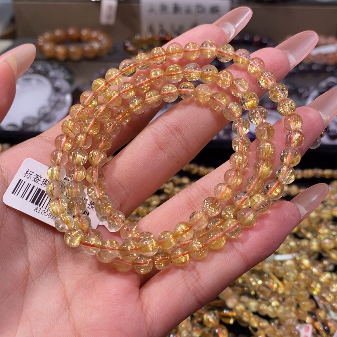 水晶手串未镶嵌金发晶多圈5+