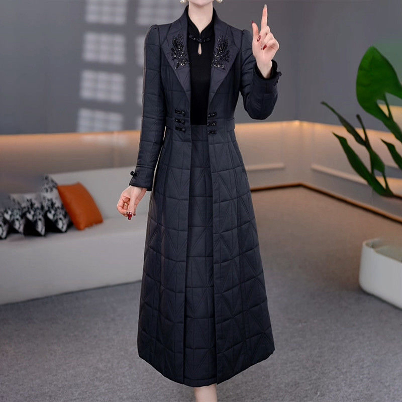 DBF-25B137MJ 新款刺绣气质轻奢夹棉加厚中长款套装连衣裙 M-5XL