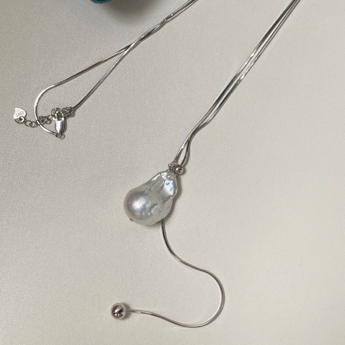 X091 天然淡水珍珠大尺寸抽拉项链强光巴洛克长款毛衣链气质轻奢