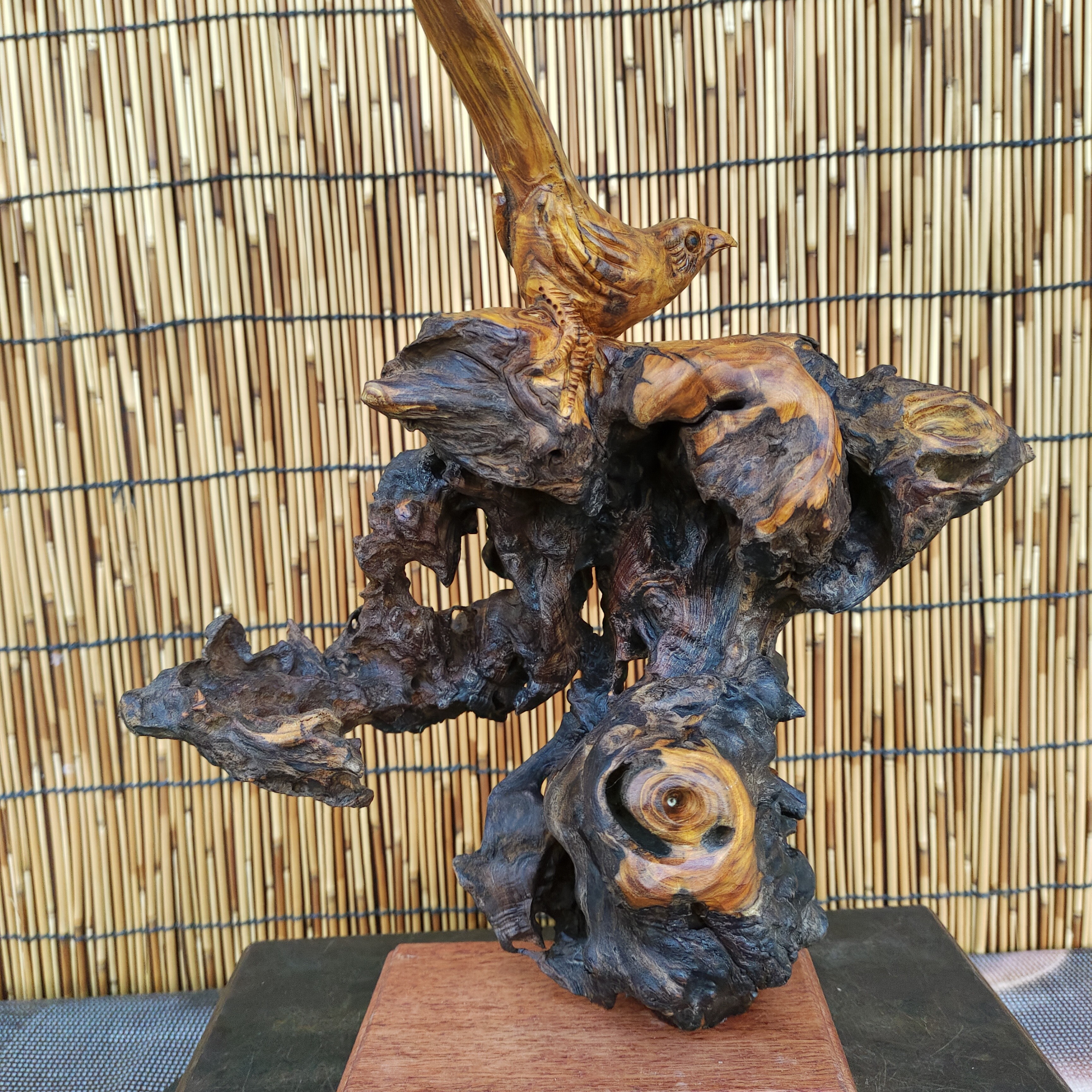 黄檀木 黄鹂鸟 自然随形摆件 纯手工