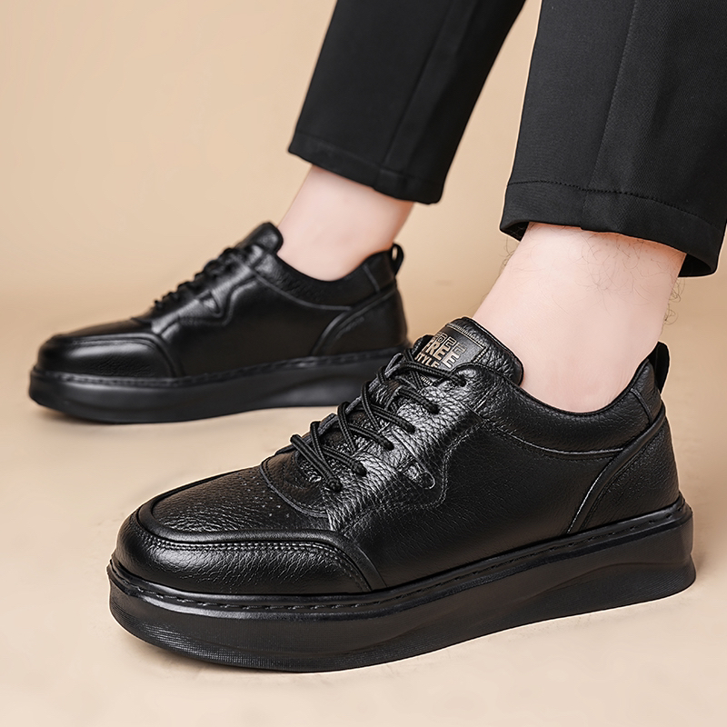 头层牛皮四季款男士百搭防滑真皮休闲软底软面舒适防滑休闲皮鞋