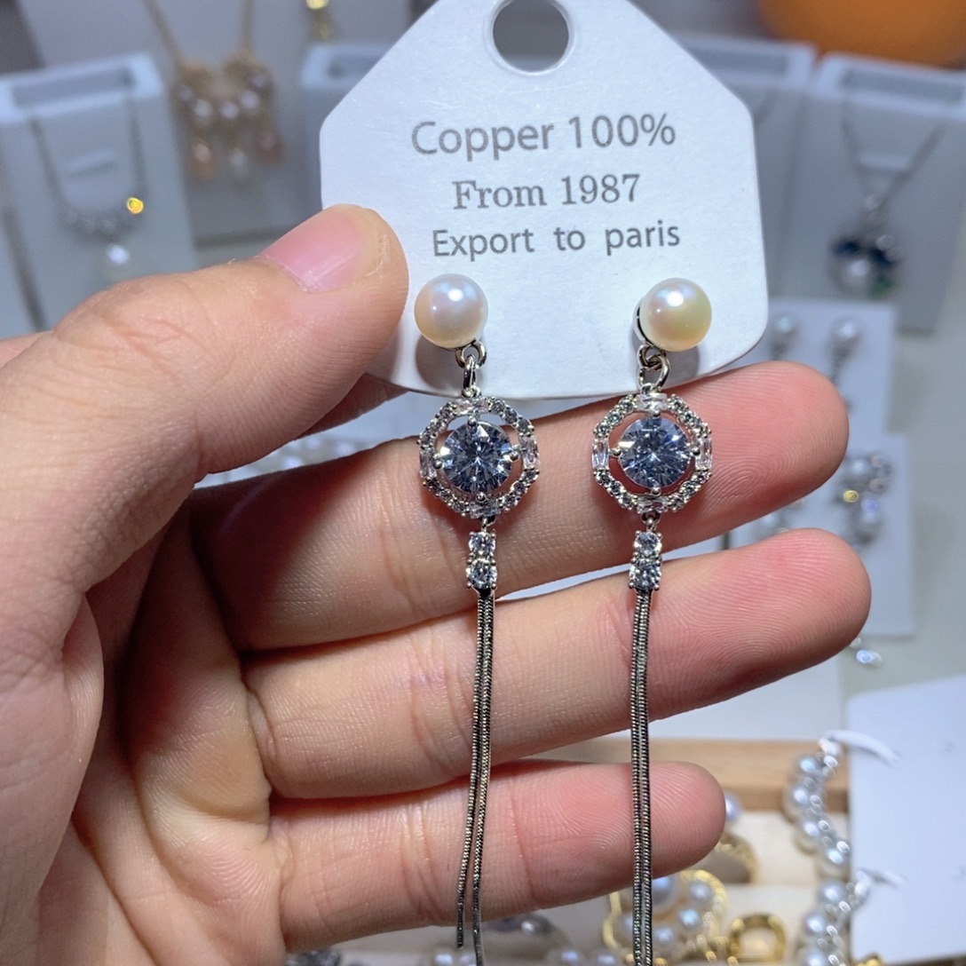 银S925镶嵌淡水珍珠耳饰