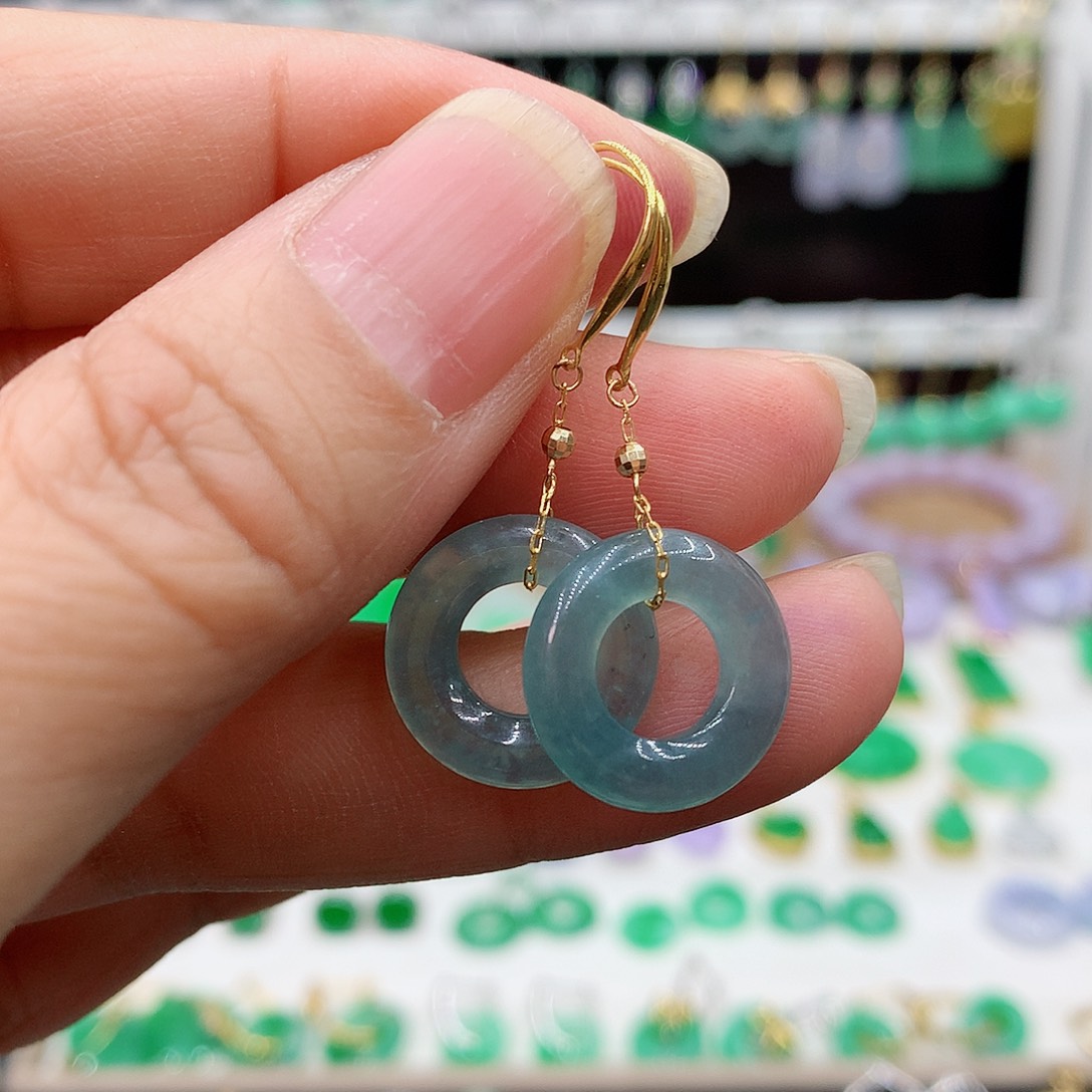 翡翠耳饰18K金镶嵌的