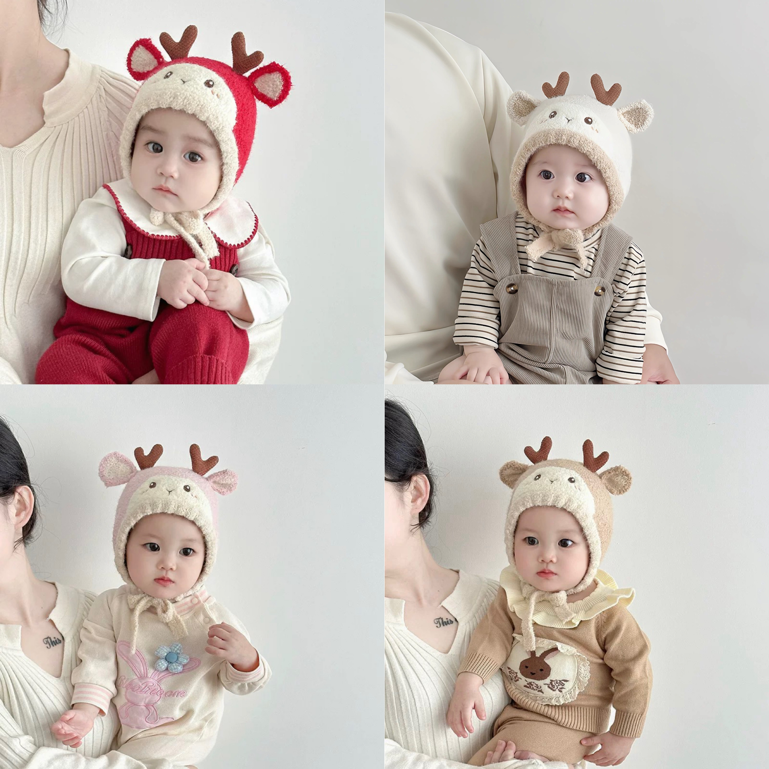 韩版宝宝帽子可爱小鹿角男童女童针织帽加厚保暖婴幼儿防风护耳帽