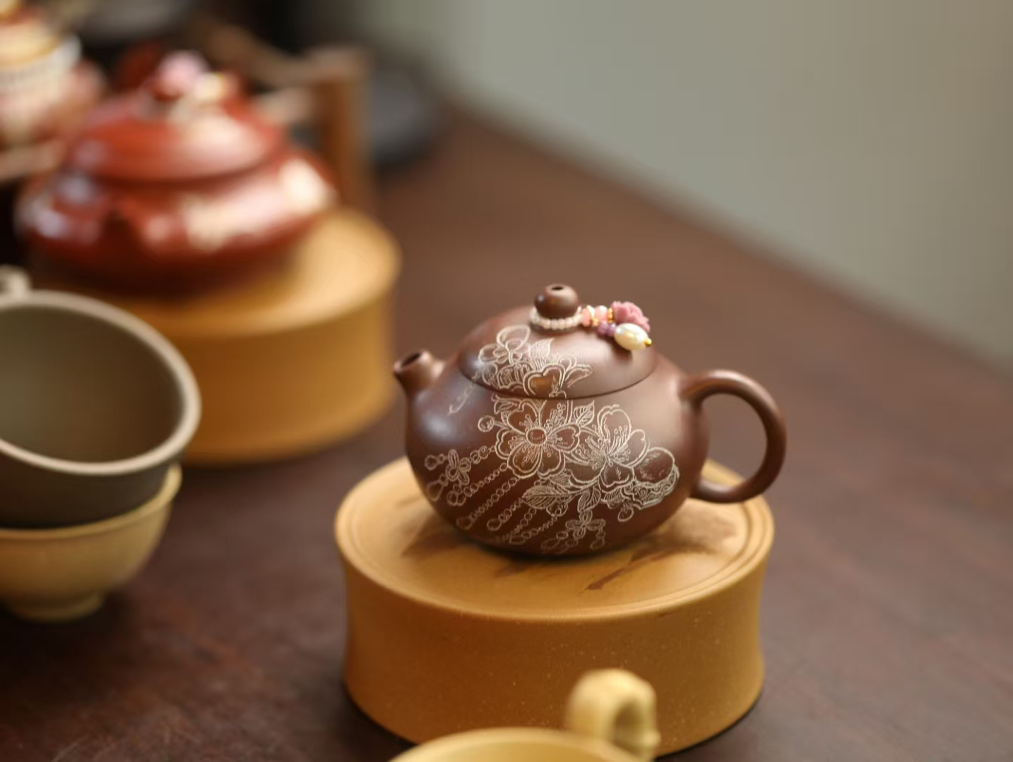 乡宁紫砂 景韵鸿鹄 紫泥文旦（泥绘）120cc 
