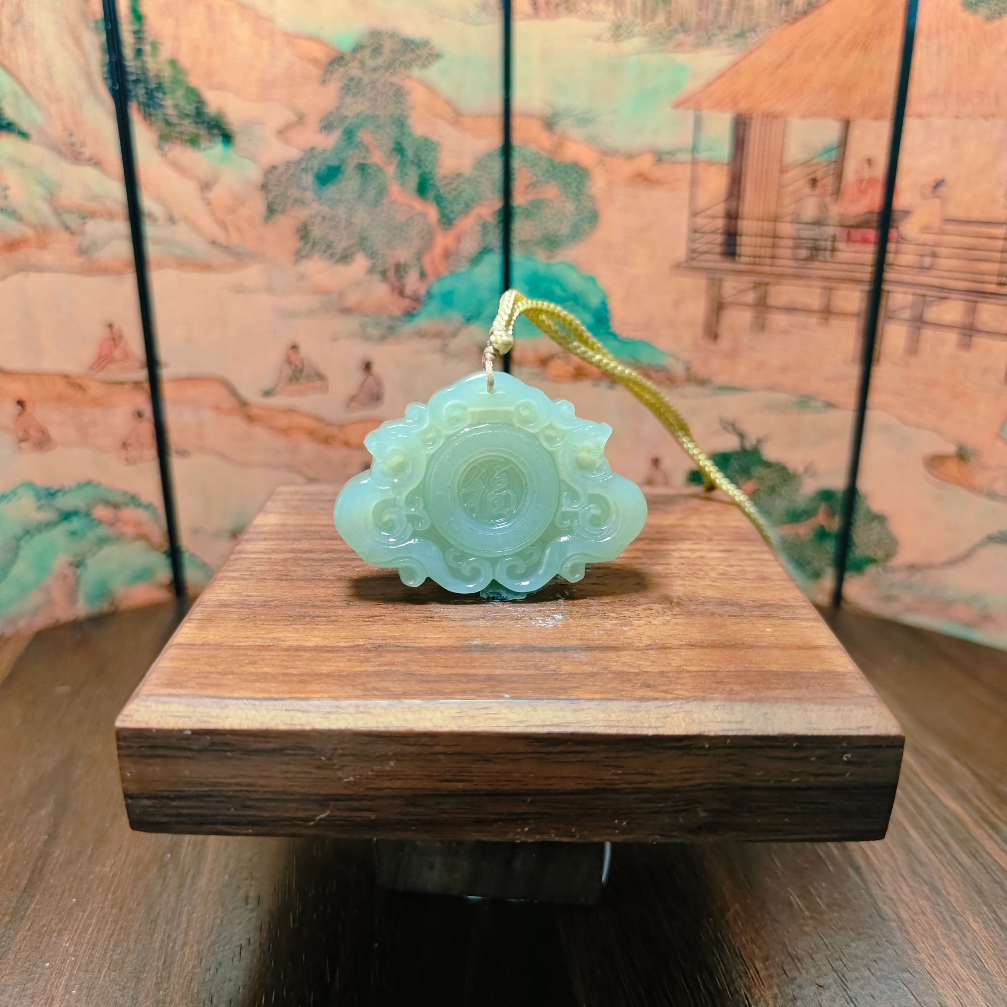Q和田玉双龙送福吊坠0785