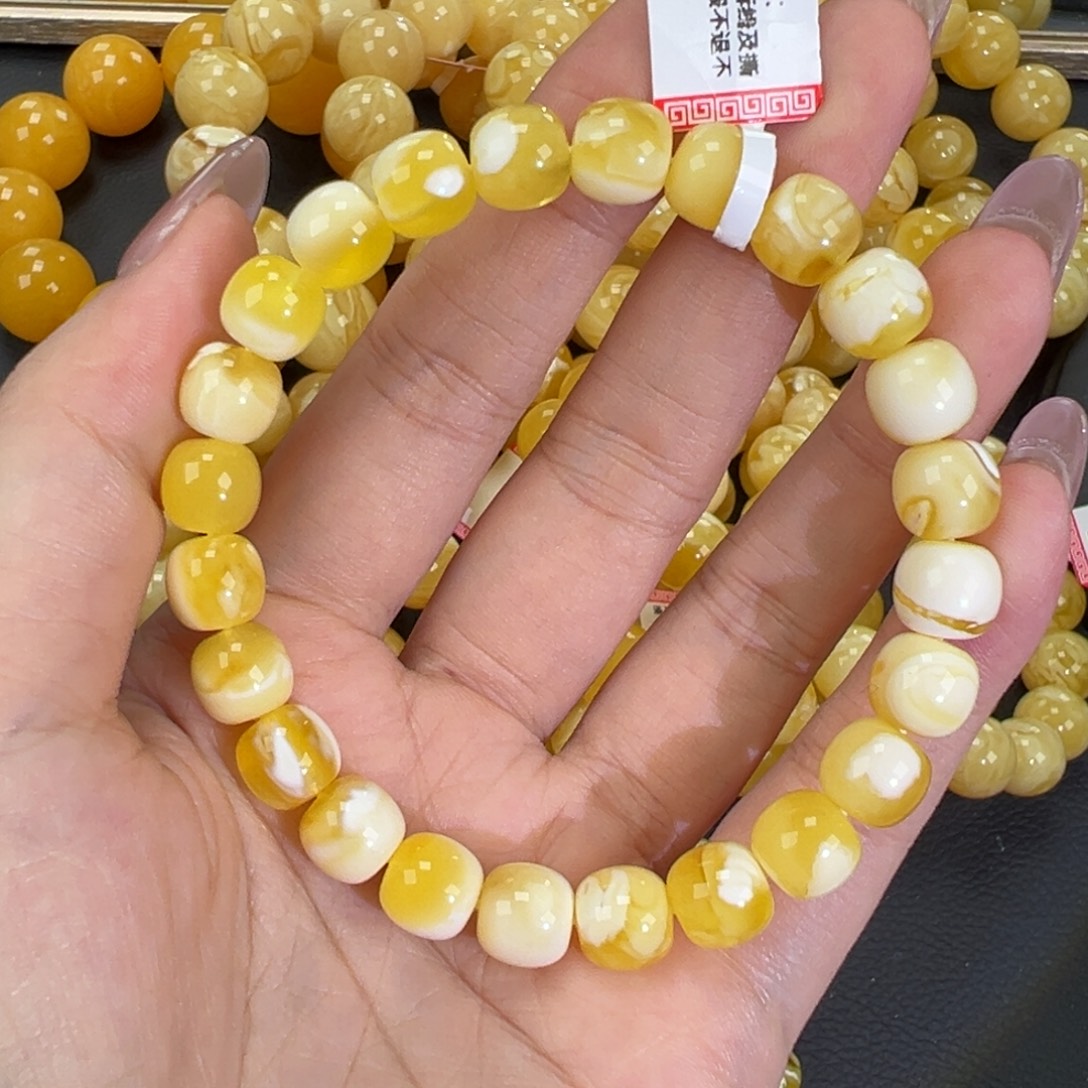 琥珀未镶嵌手链金瓷白