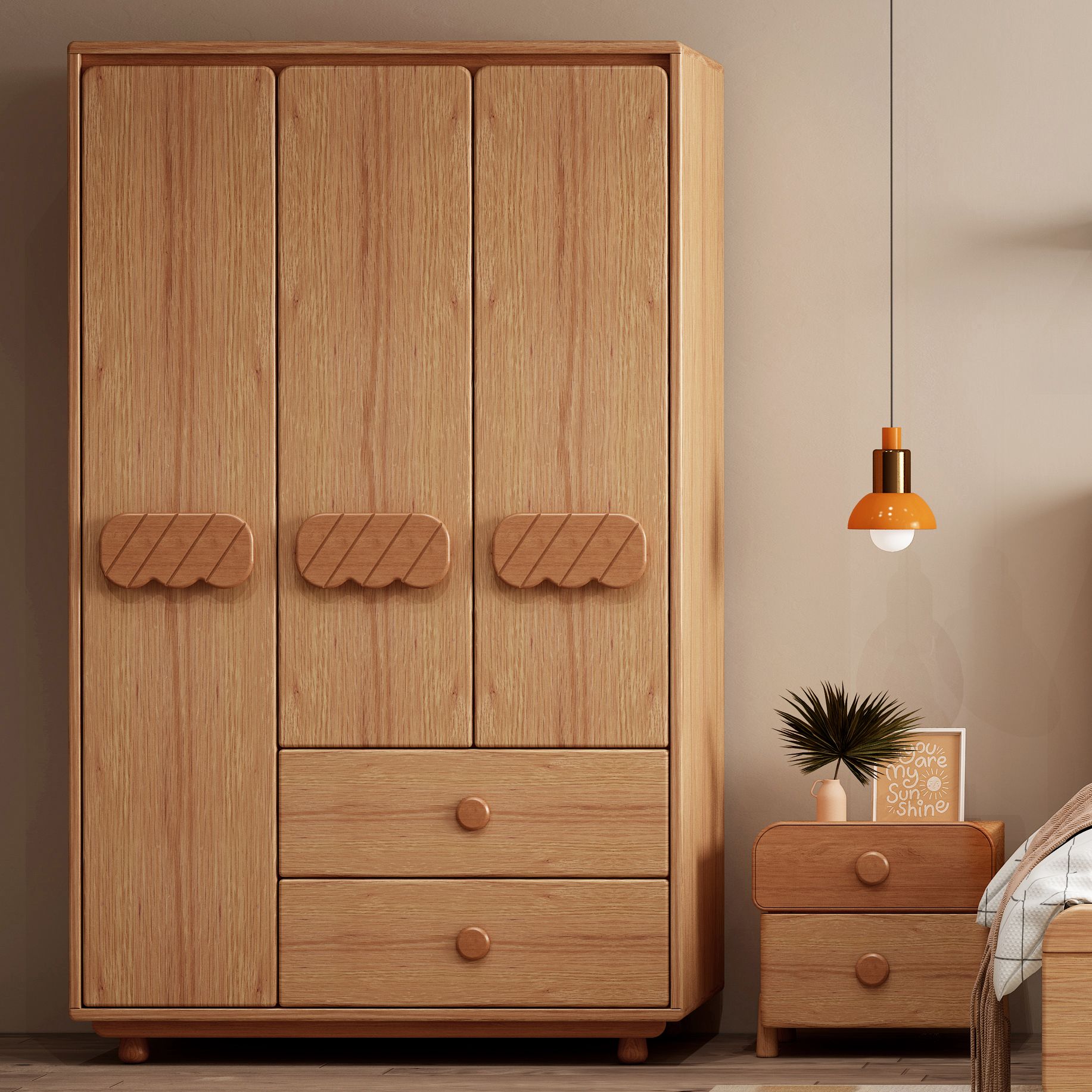 实木儿童衣柜原木现代青少年衣橱红橡木家用卡通实木床纯实木榫卯