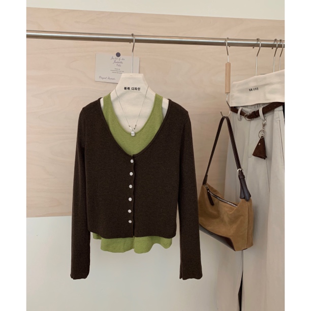 韩系慵懒感ins风拼接色系假两件休闲宽松显白显瘦上衣4004