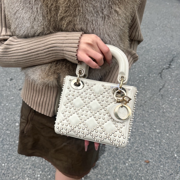 95新 DIOR/迪奥 DIOR戴妃三格白雪公主白色斜挎包手提包