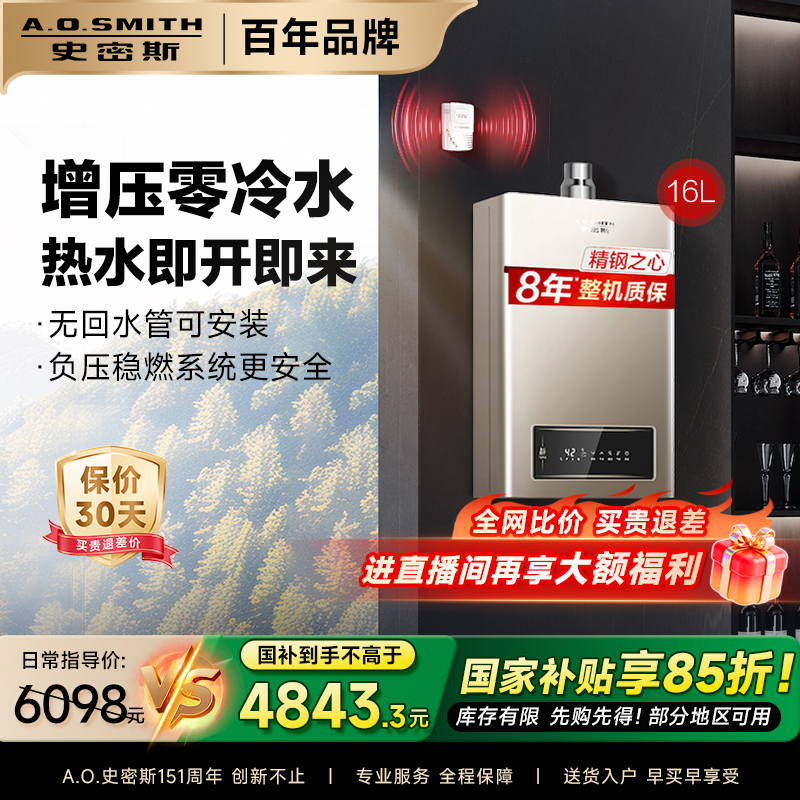 政府补贴AO史密斯专利巡航零冷水天然气恒温大水量燃气热水器BJS