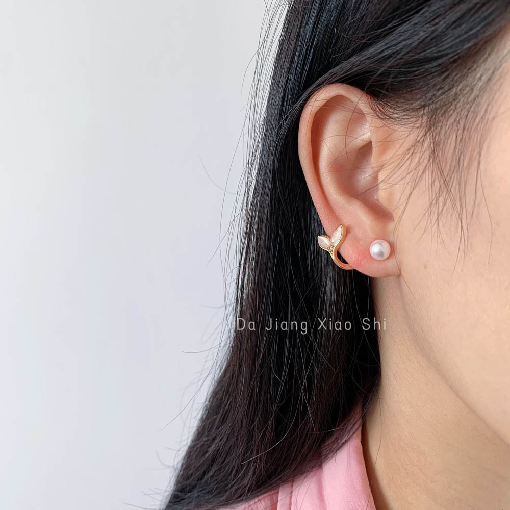 铜合金耳饰 猫眼石鱼尾珍珠耳钉轻奢百搭耳环小众s925银针耳饰