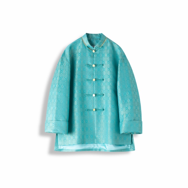 栖山筑食中式唐装绿色定胜纹