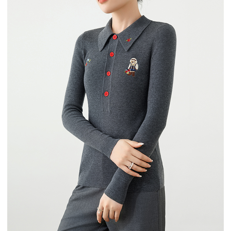 百搭简约基础款刺绣POLO领针织衫单穿叠穿都好看时尚百搭气质衣服