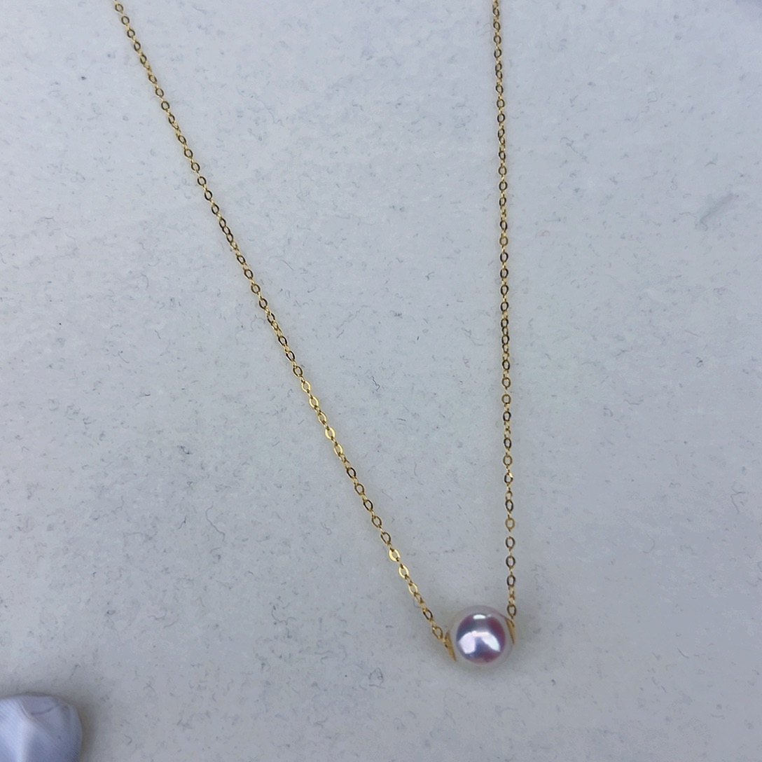 海水珍珠海水akoya路路通吊坠7-8mm18K金镶嵌