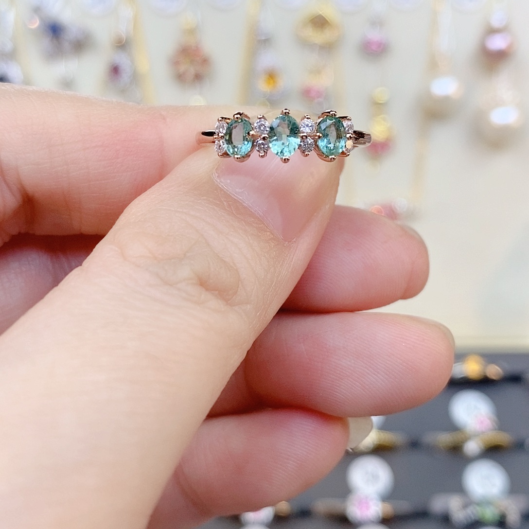 祖母绿戒指银S925镶嵌