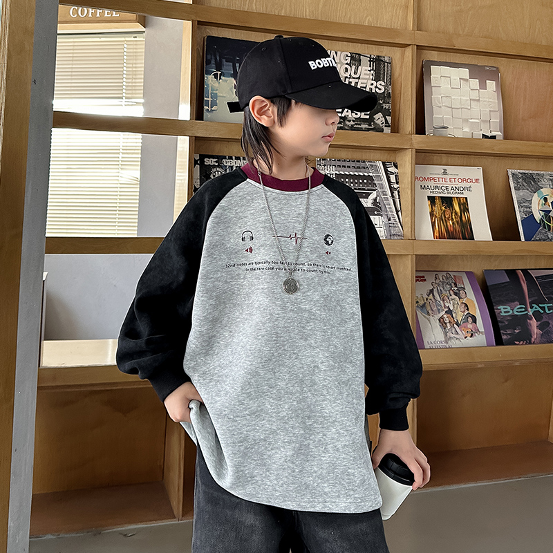 男童加绒卫衣秋冬款2025新款冬季儿童加厚冬装保暖打底衫WY255460