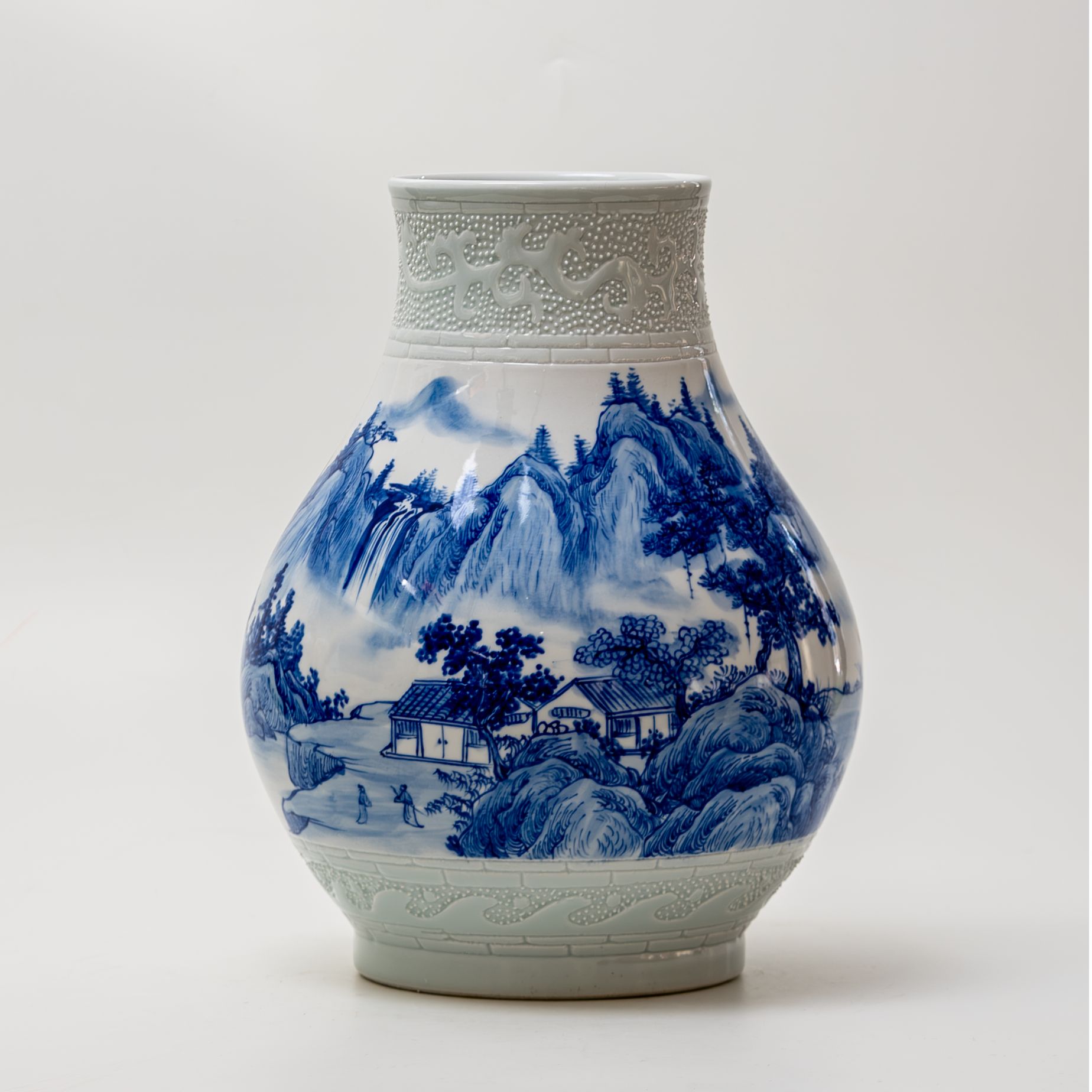【景德贡品】林敏影青雕刻山水福桶尊