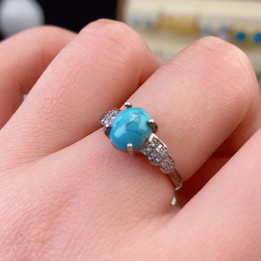 绿松石银S925镶嵌戒指