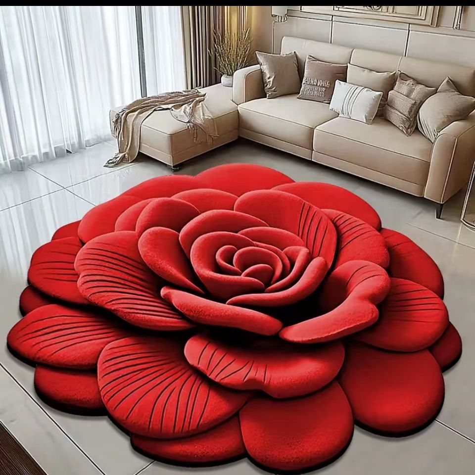 地垫3d立体地垫硅藻泥地毯圆形家居玫瑰花异形垫防水防油防潮
