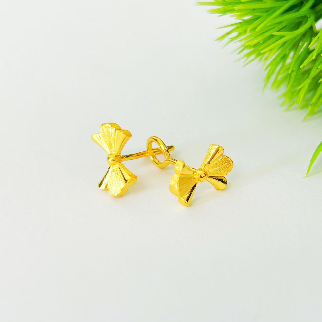 【富远黄金】足金拉丝蝴蝶结弯针耳钉FYHR01010755
